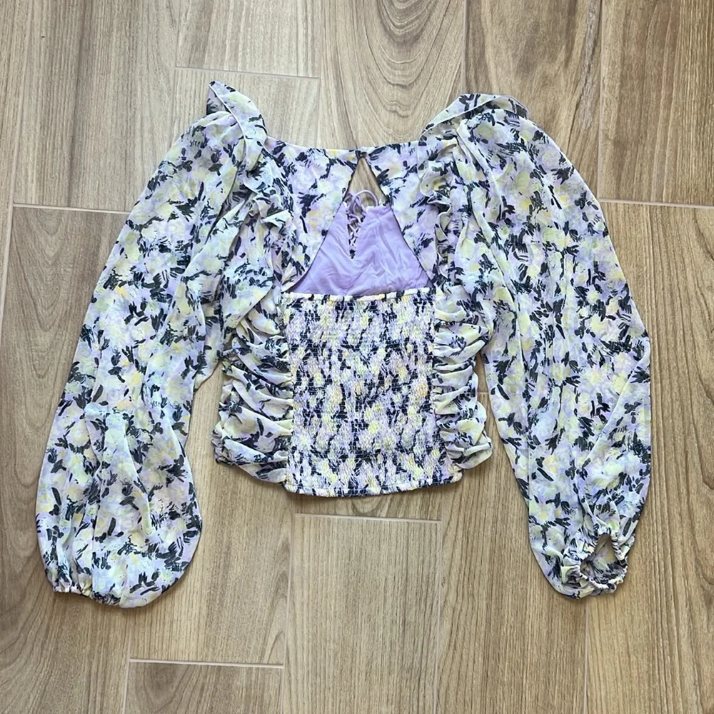 Free‎ People Mabel Floral Ruched Long Sleeve Blouse